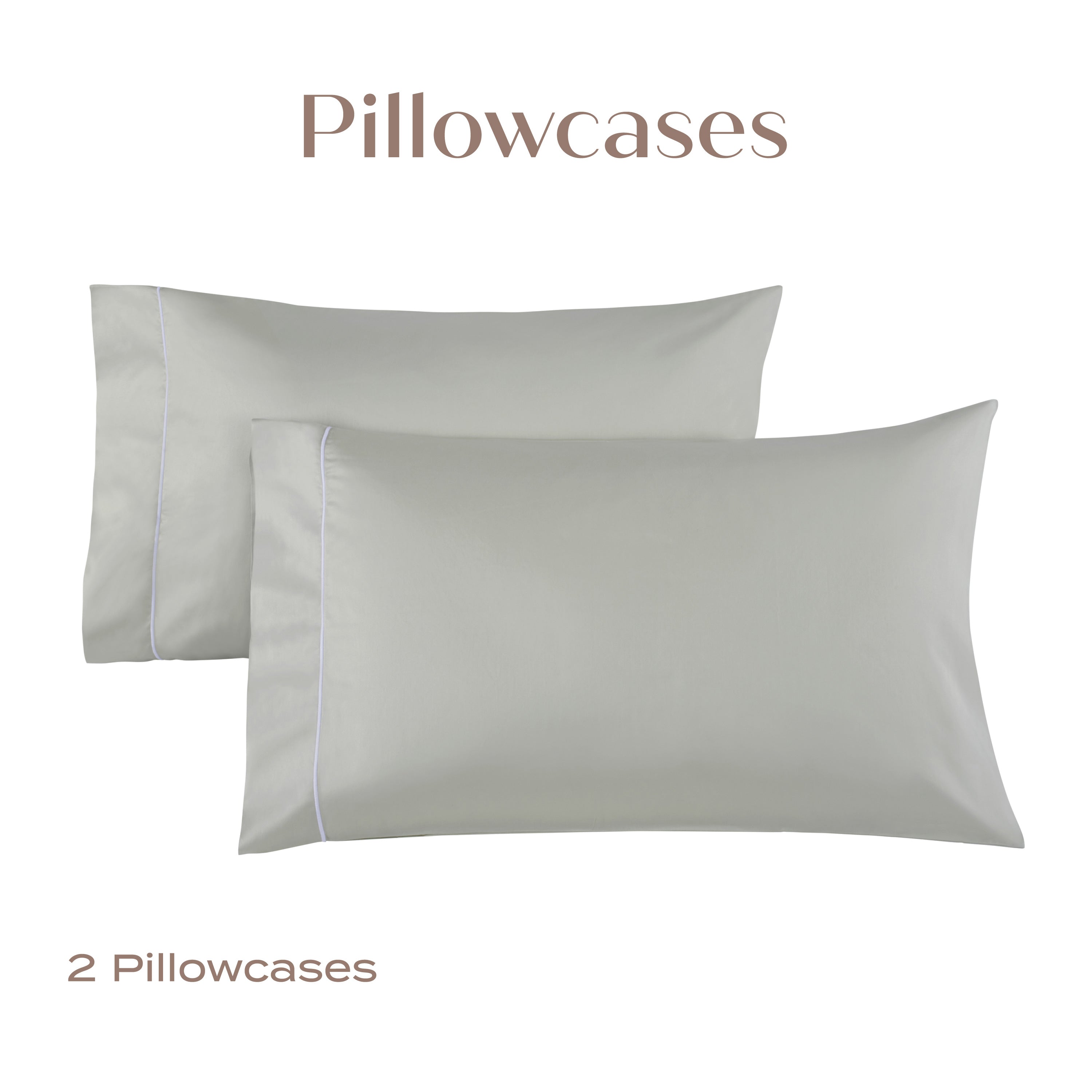 Two Oystershell pillowcases on a white background with 'Pillowcases' text above.