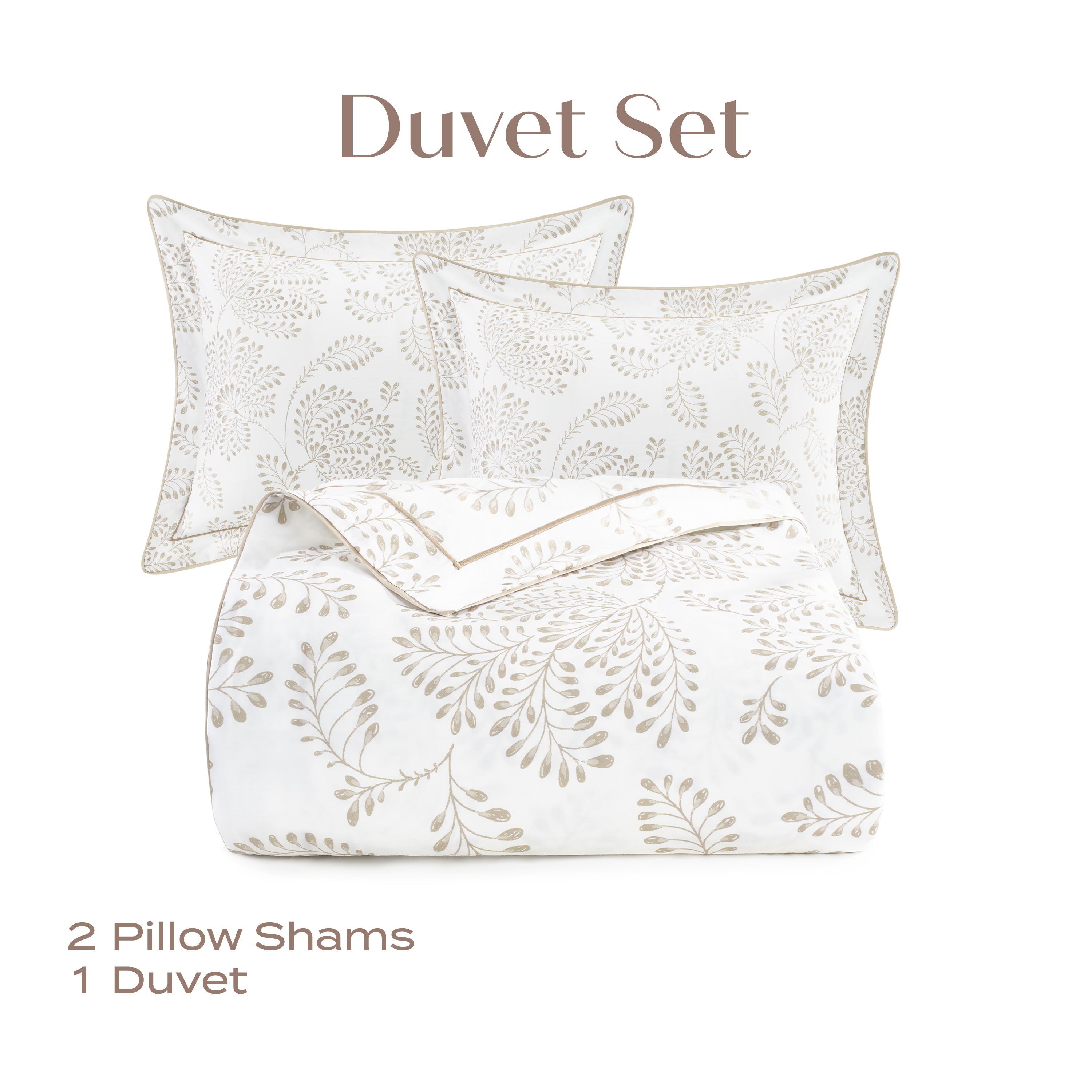 White duvet set with floral patterns on a white background