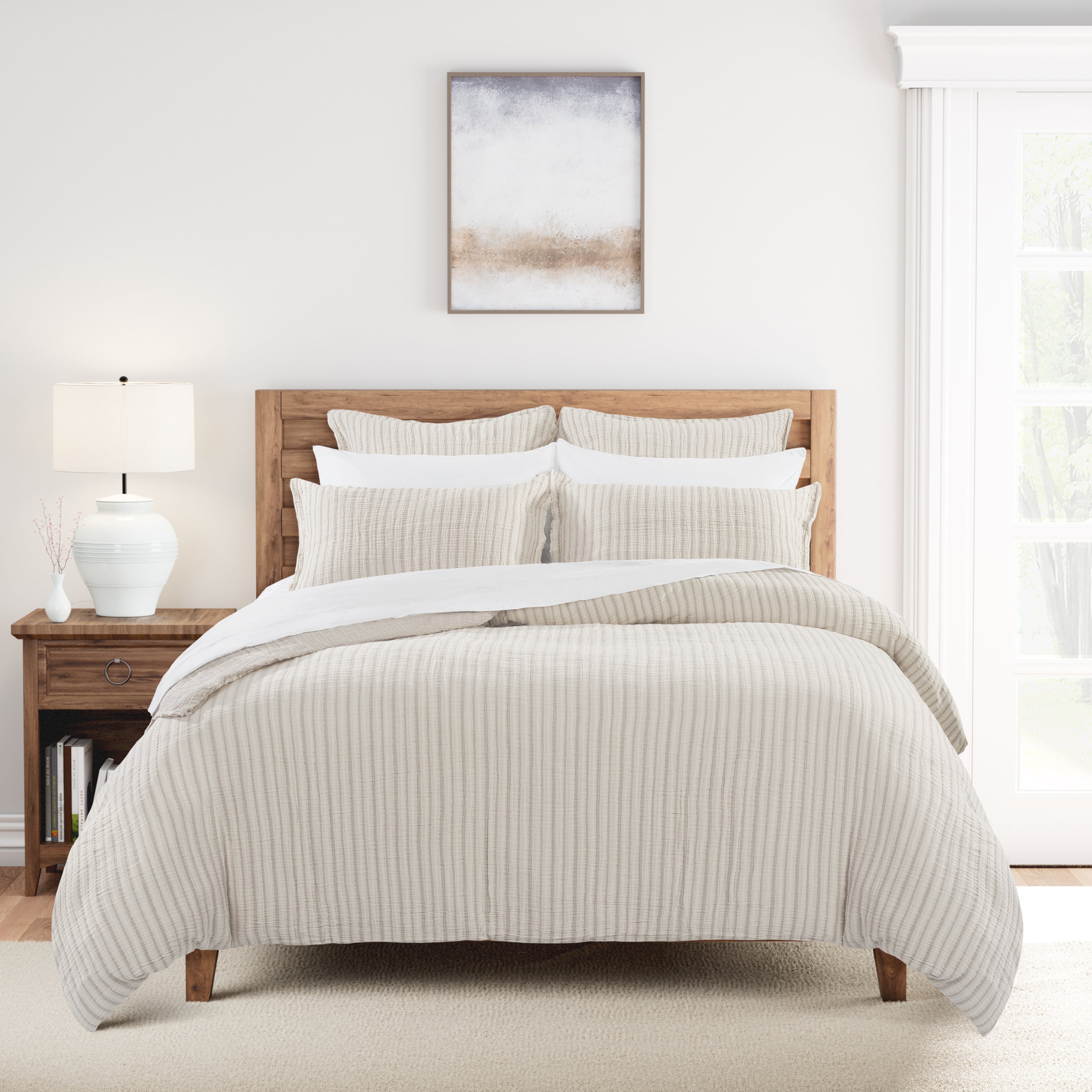 Neatly made bed with Pumice Stone Gauze Duvet Set