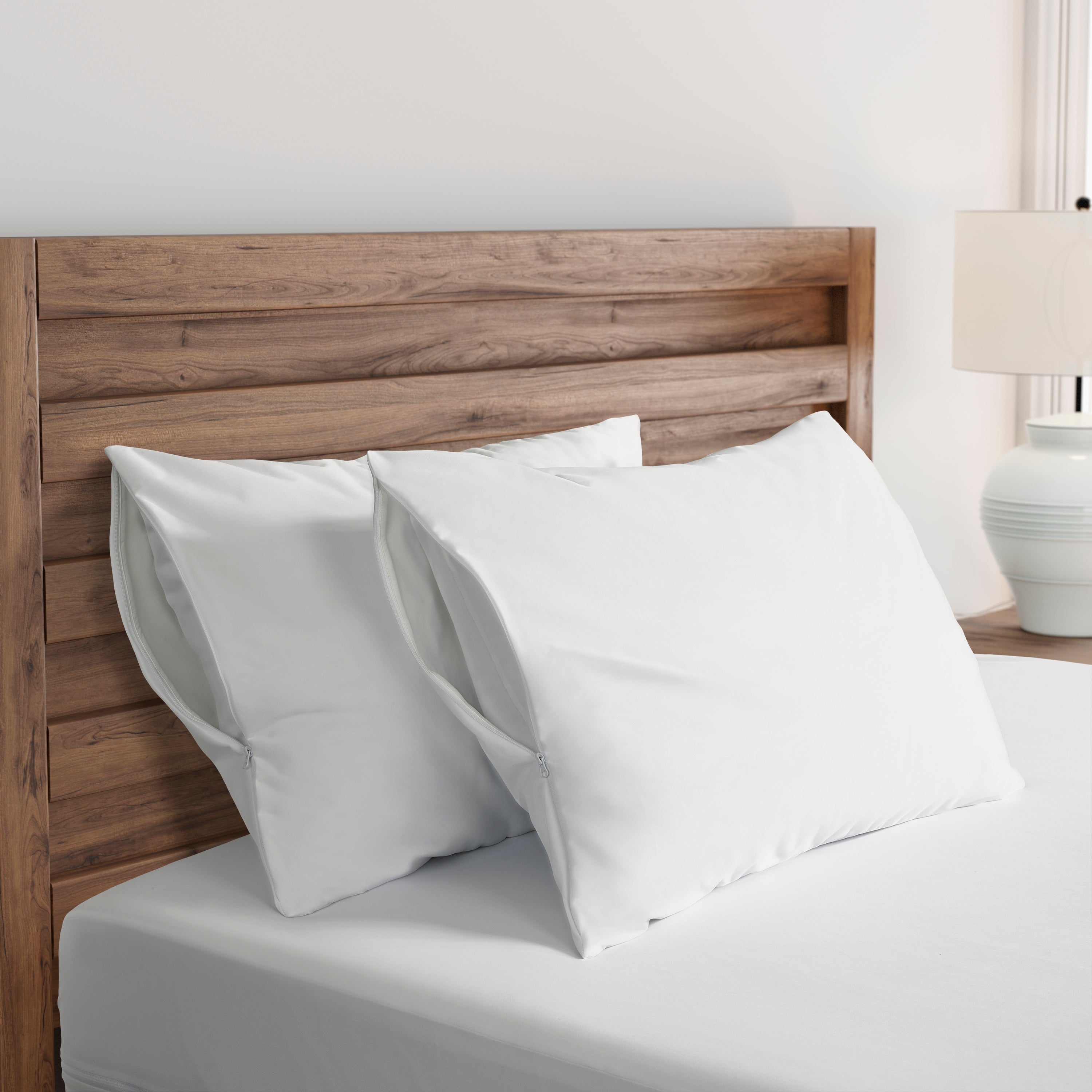 Pillow Protector on a pillow with Zipper open